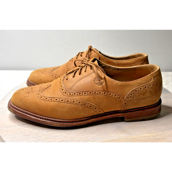 Timberland Men’s Tan Nubuck Wingtip Oxford Shoes Brogue Leather Lace-Up Size 9.5 - Picture 4 of 9
